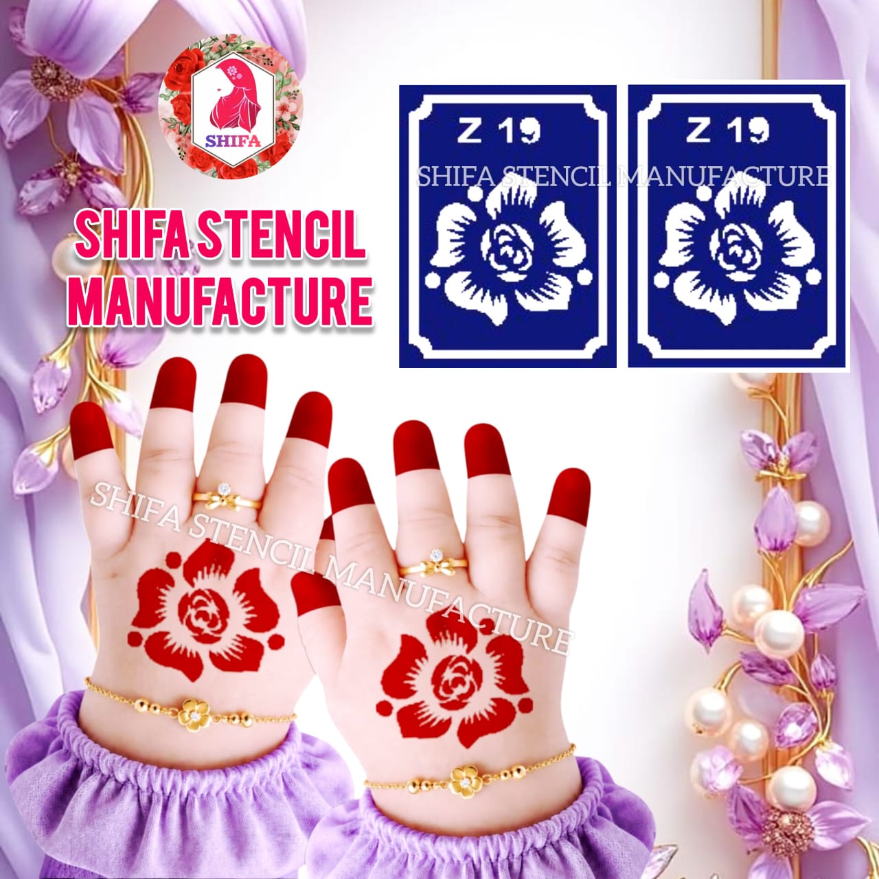 Z 19 Blooming Royal Rose Stencil Sticker overview Henna Stencil - Shifa Stencil